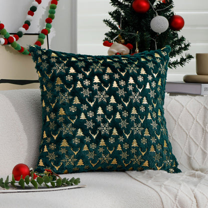 Quadratischer Weihnachtskissenbezug aus Samt mit Hirsch‑Tannenbaum‑ und Schneeflocken‑Motiv Brehn