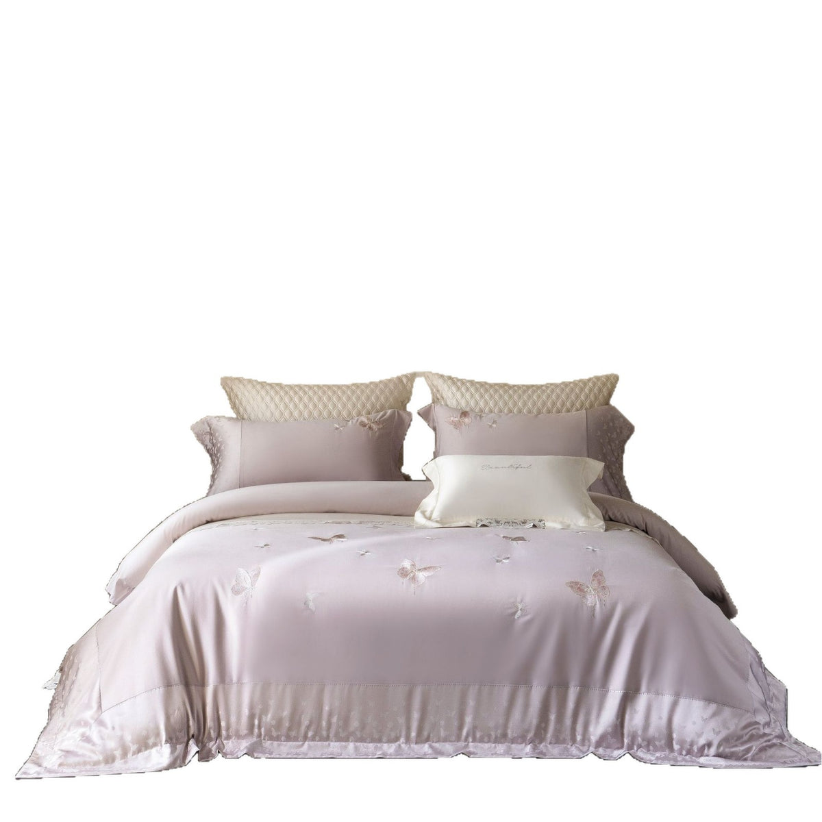 Luxuriöses Besticktes Seidensatin Bettwäsche-Set mit Gesteppten Kissenbezügen