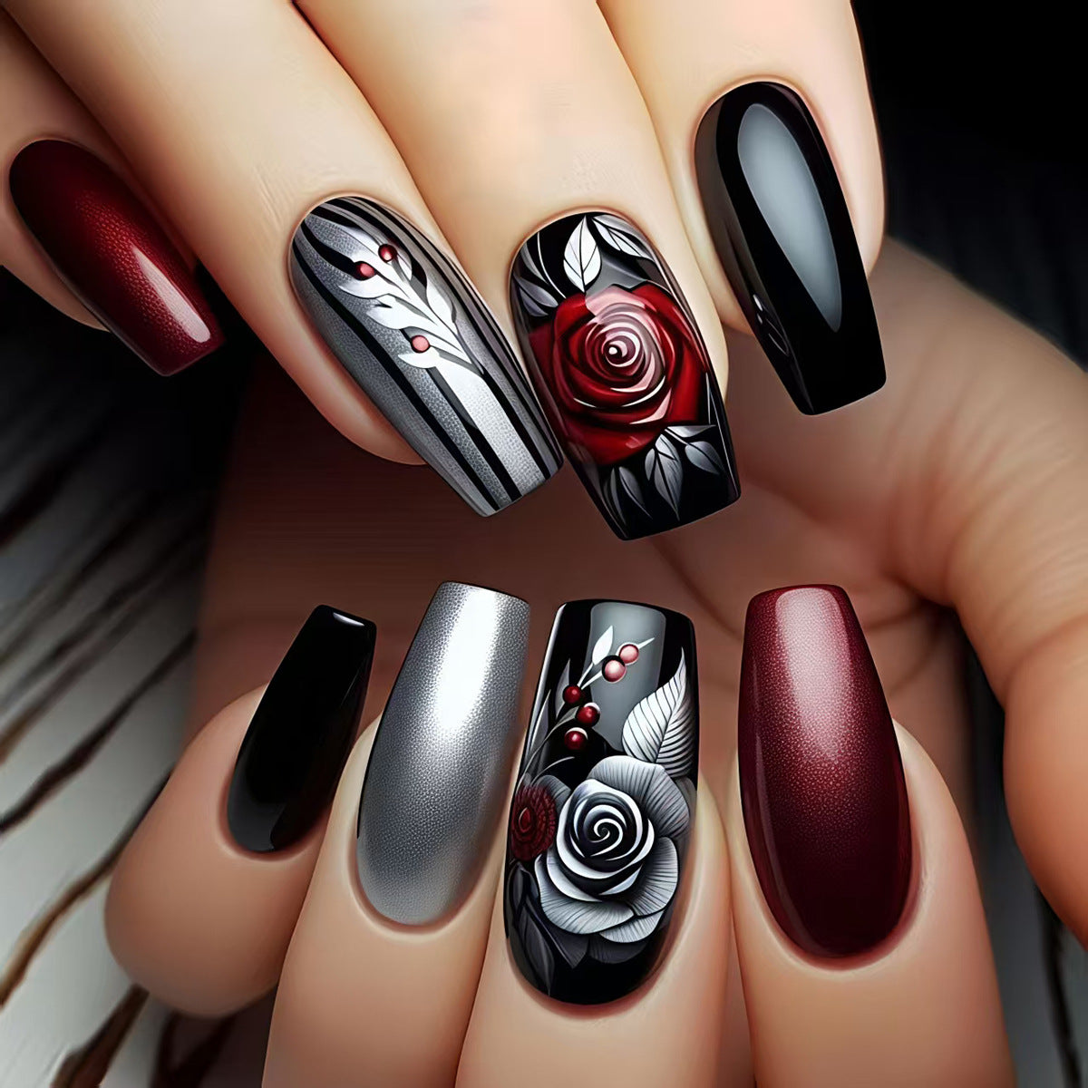 Elegante Kunstnägel mit Edlem Rosen-Design Brehn