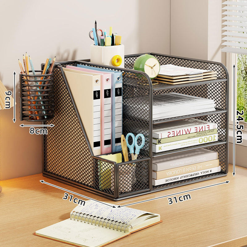 Metallgitter Multi-Tier Schreibtischorganizer mit vertikalem Dokumentenfach & abnehmbarem Stiftbecher