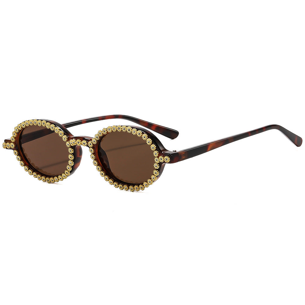 Damen modische Sonnenbrille mit floralem Kristallrahmen Brehn