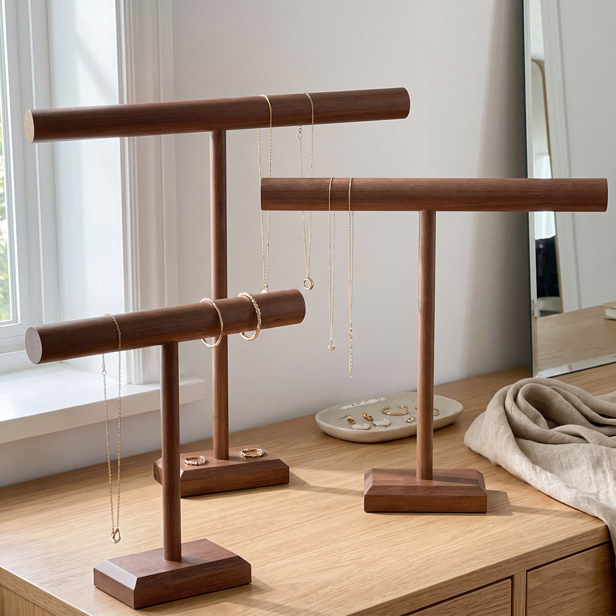 Massivholz T-Bar Schmuck Organizer Stand