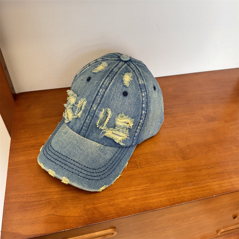 Damen Distressed Denim Verstellbare Baseballkappe Brehn