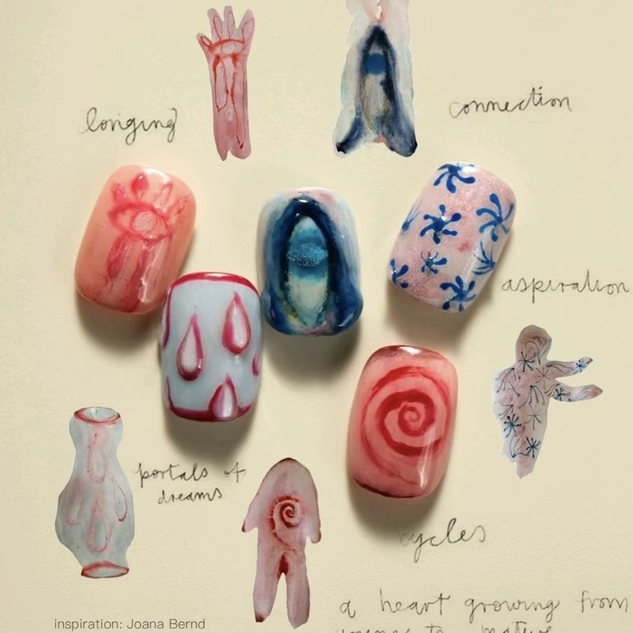 Künstlerisches Press-On-Nagelset mit inspirierenden Designs Brehn