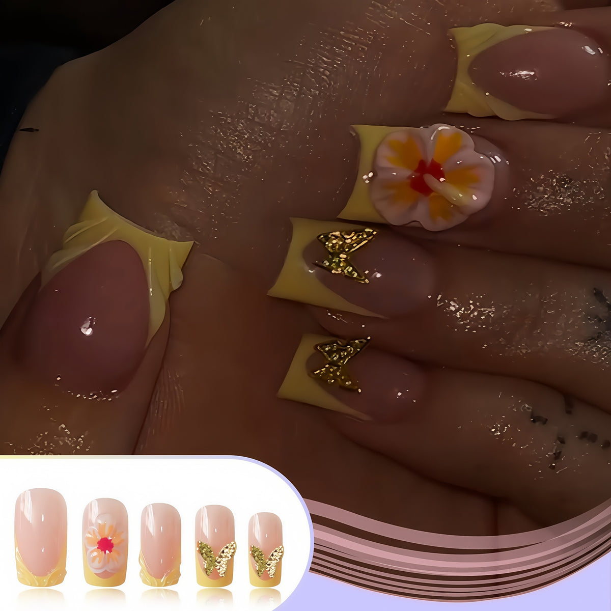 Künstlerisches florales Press-On-Nageldesign Brehn