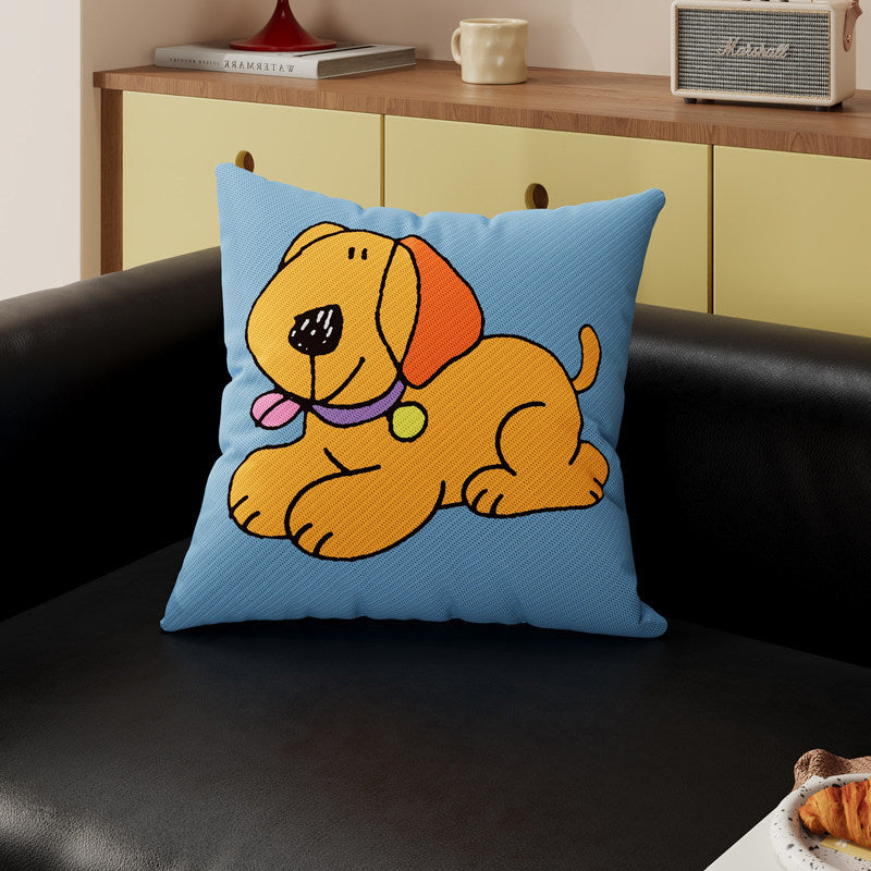 Decorative Cartoon Puppy Plush Throw Pillow Cover with Breathable Knit Texture