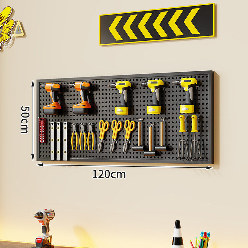 Wandmontierter perforierter Metallwerkzeug-Pegboard-Organizer mit Magnetstreifen und Mehrfachhaken
