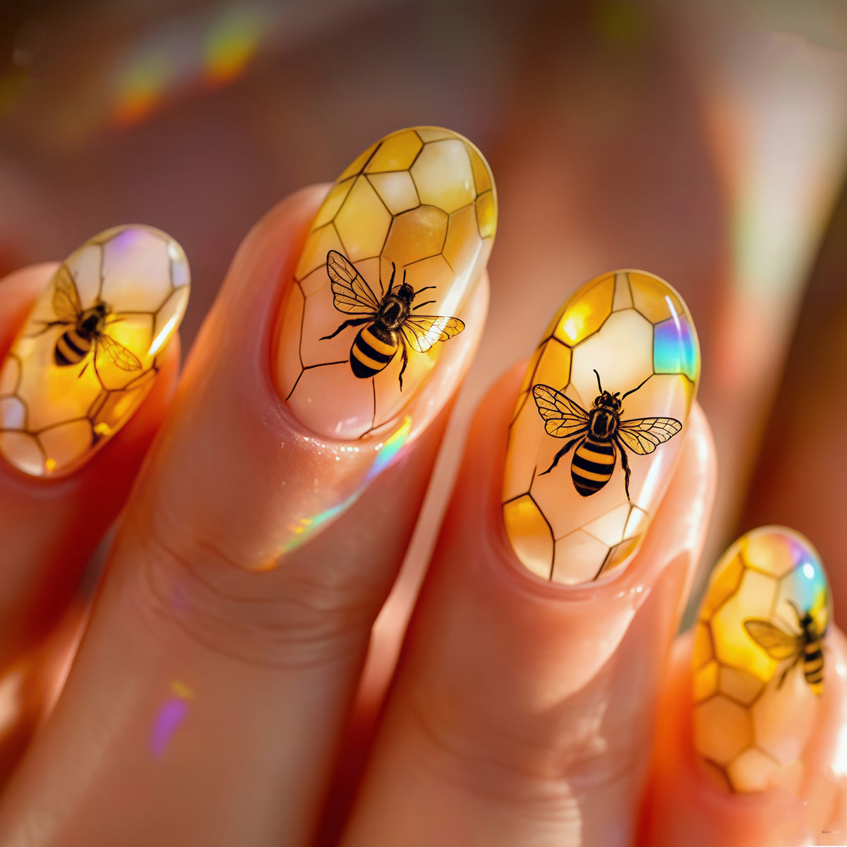 Künstlerisches Bienen-Themen Press-On Nagelkunst Set Brehn