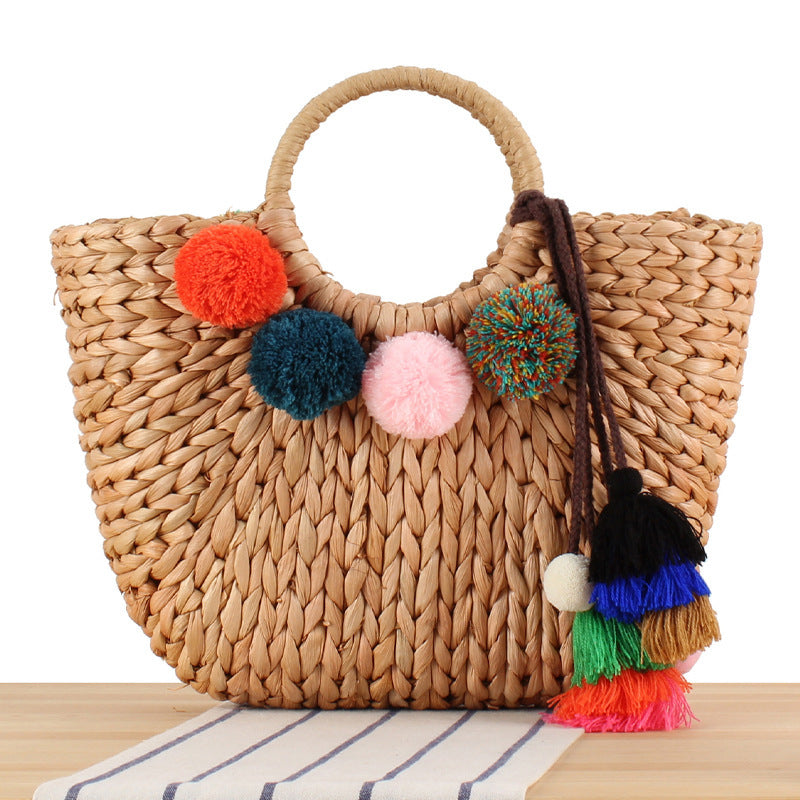 Strandtasche mit Bunten Pompons Brehn