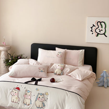 Niedliches Cartoon-Einhorn Bettwäsche Duvet Cover Set mit Kissenbezügen Weiche Mikrofaser Bettwäsche