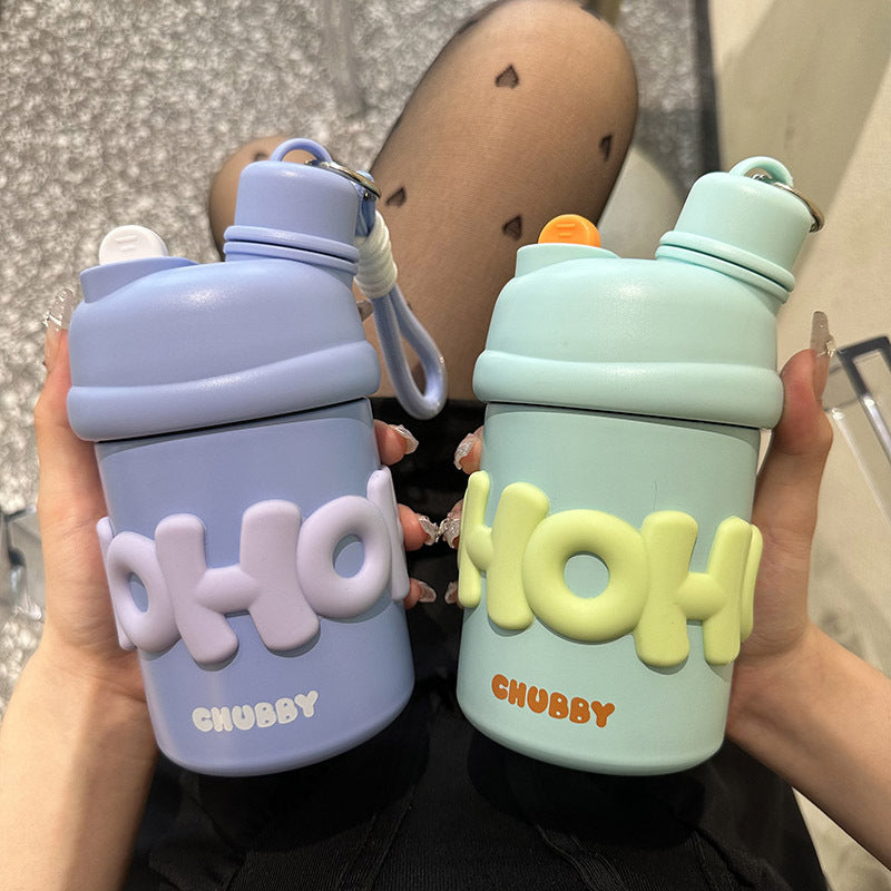 Damen isolierte Wasserflasche mit ergonomischem Tragegriff und fröhlichem Motiv Brehn
