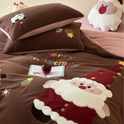 Weiches Microfleece-Bettwäsche-Set mit weihnachtlichen Applikationen und Wendefunktion