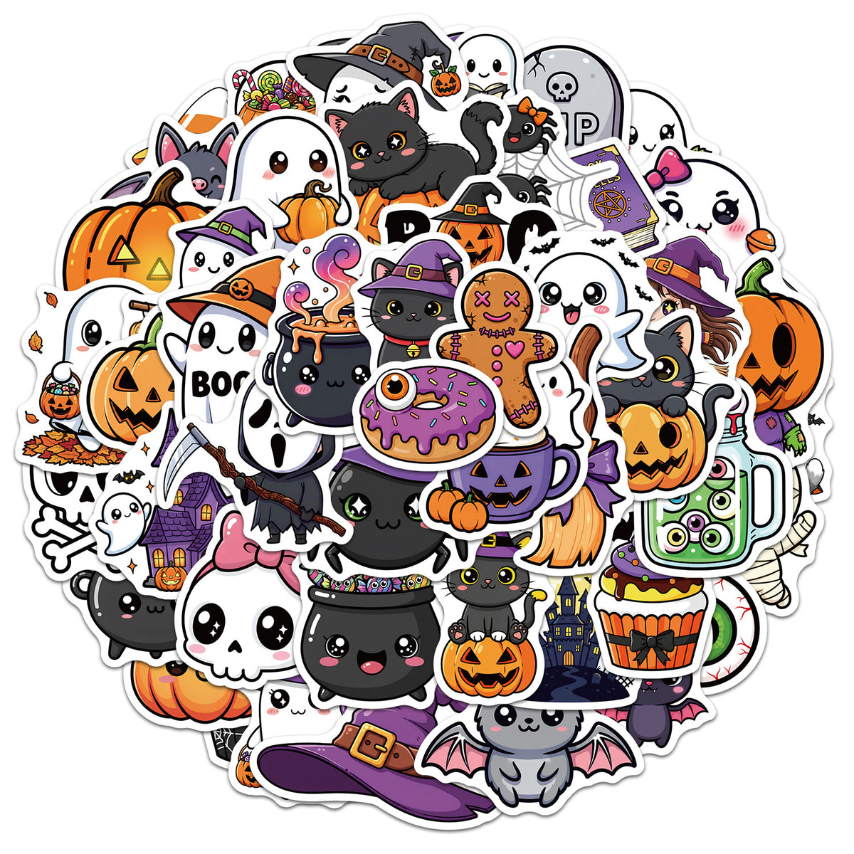 Kawaii Halloween Vinyl-Sticker-Set Wasserdichtes, abziehbares Aufkleberpack für Laptop, Scrapbooking und Geschenkdeko