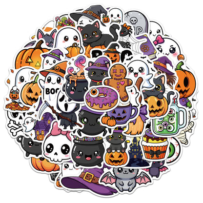 Kawaii Halloween Vinyl-Sticker-Set Wasserdichtes, abziehbares Aufkleberpack für Laptop, Scrapbooking und Geschenkdeko