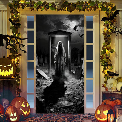 Halloween-Türposter mit großformatiger Grim-Reaper-Illustration und wiederverwendbarem PVC-Planenstoff