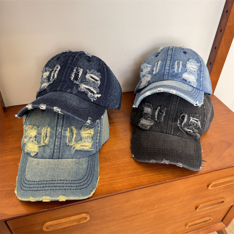 Damen Distressed Denim Verstellbare Baseballkappe Brehn