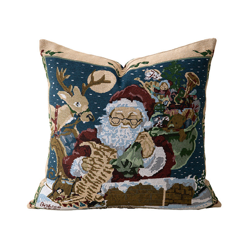 Weihnachtlicher Tapisserie-Kissenbezug mit Santa‑Motiv und gobelinartiger Webstruktur Brehn