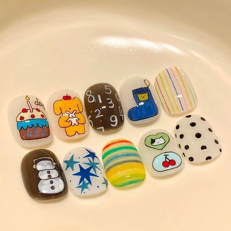 Künstlerisches Kaffee-inspiriertes Press-On Nagelkunst Set Brehn