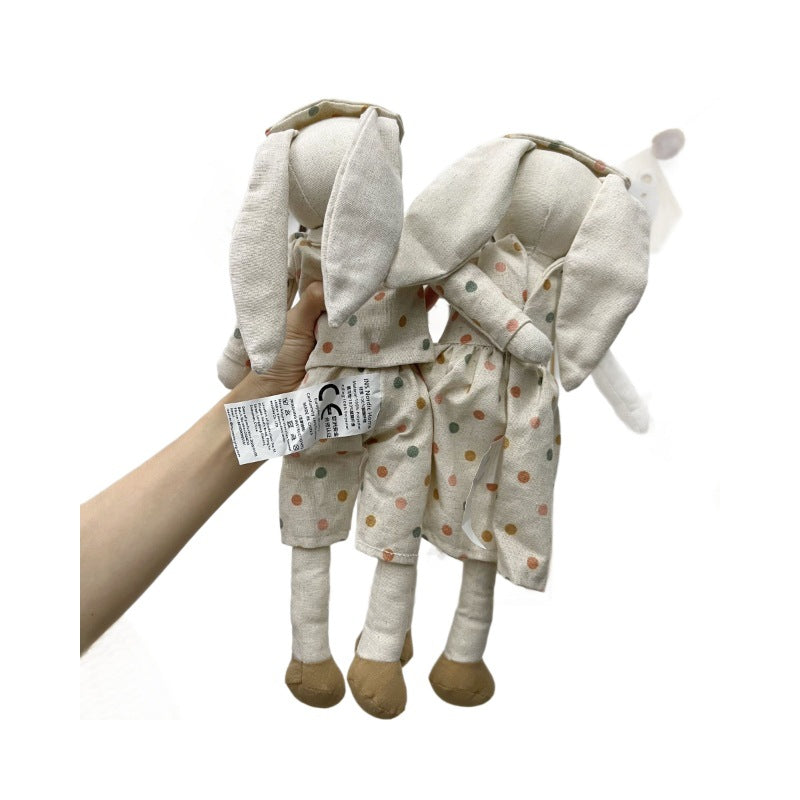 Handgefertigte Leinenhase-Rag Doll mit langen Ohren und Gingham-Kleid