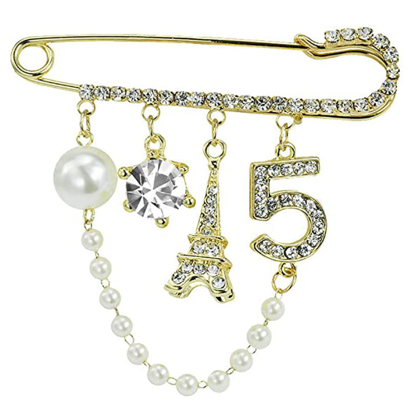 Elegante Brosche mit Perlen und Strass Brehn
