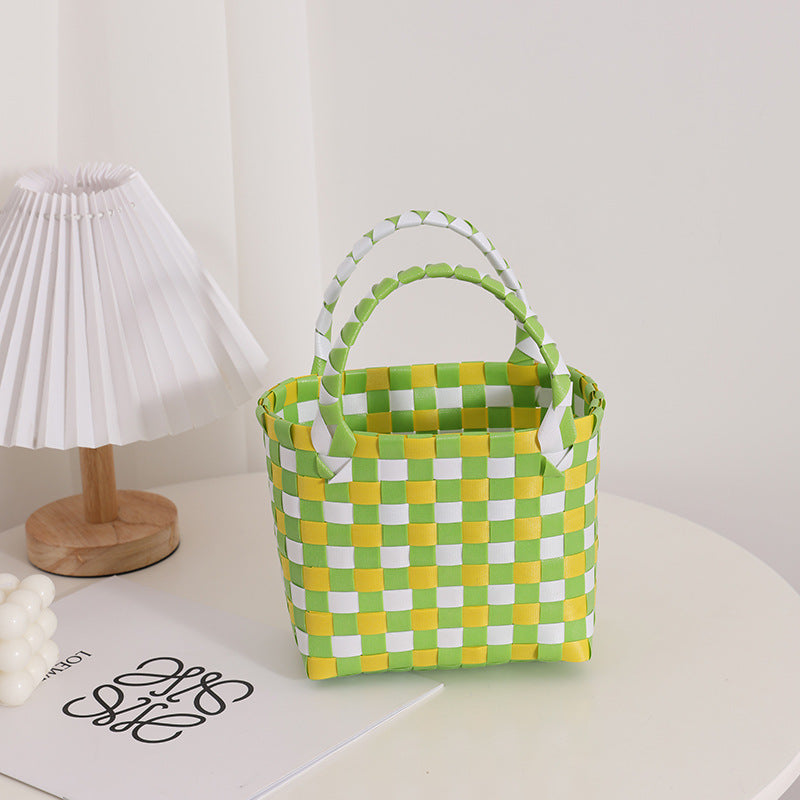 Damen Handtasche aus geflochtenem Kunststoff mit fröhlichem Muster Brehn