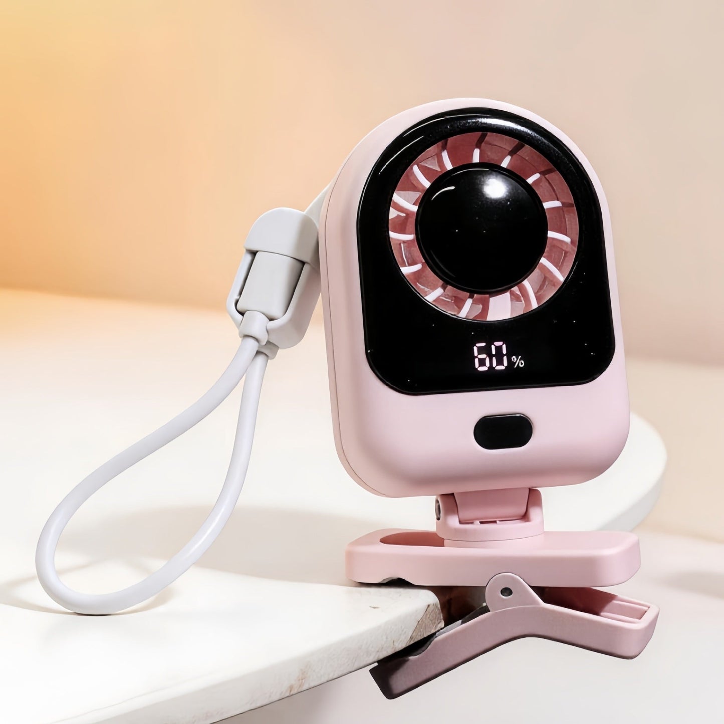 Frauen Tragbarer Mini Ventilator mit Digitalanzeige und Flexibler Halterung Brehn