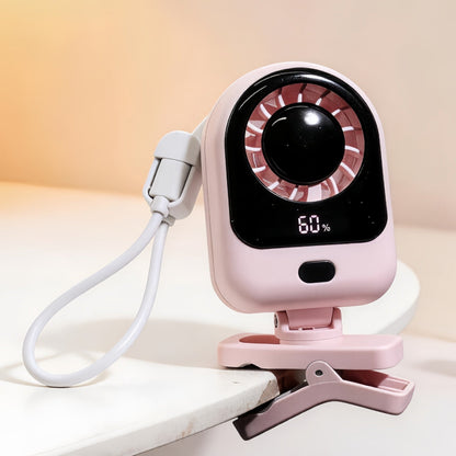 Frauen Tragbarer Mini Ventilator mit Digitalanzeige und Flexibler Halterung Brehn