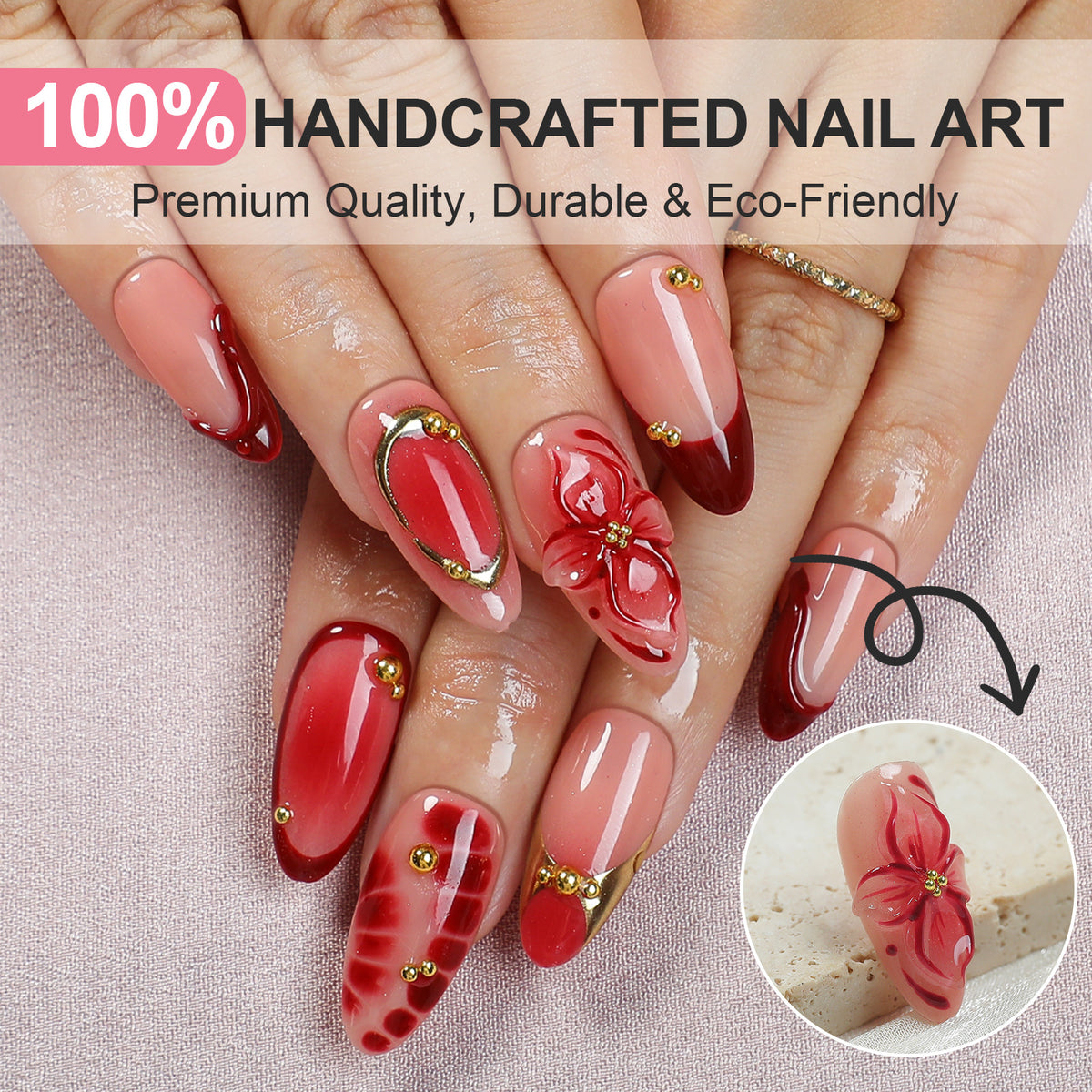 Kunstnagelset mit floralen und luxuriösen Akzenten Brehn