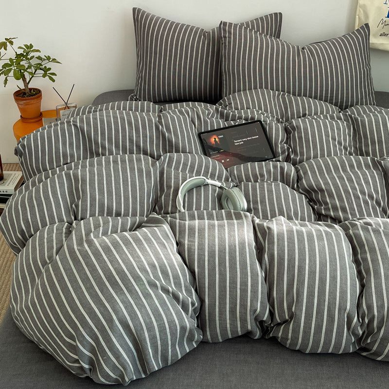 Gestreiftes Leinen-Bettwäsche-Set