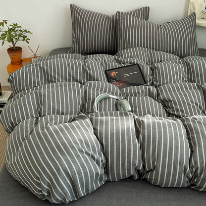 Gestreiftes Leinen-Bettwäsche-Set