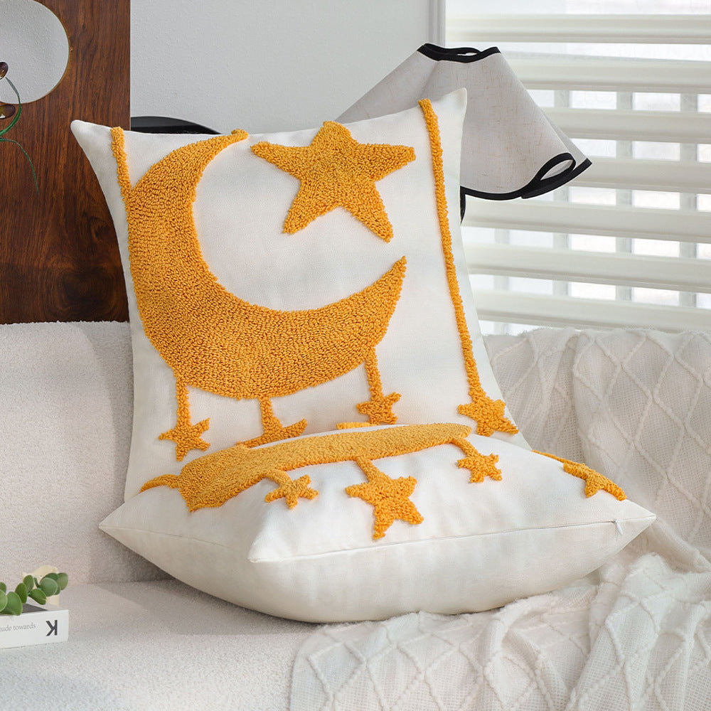 Quadratischer Kissenbezug mit reliefiertem Mond‑und‑Stern‑Tufting aus Chenille Brehn