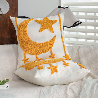 Quadratischer Kissenbezug mit reliefiertem Mond‑und‑Stern‑Tufting aus Chenille Brehn