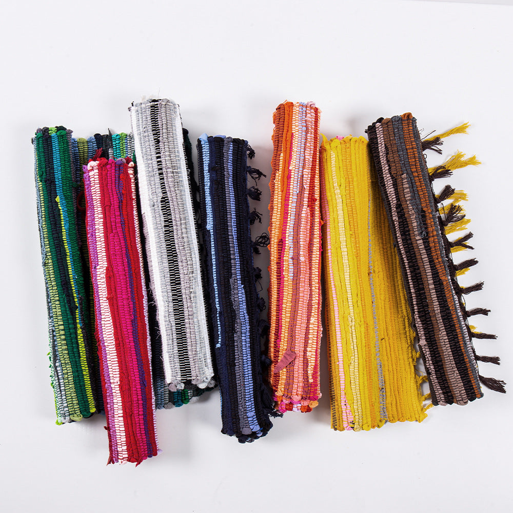 Handgewebter Baumwollläufer mit bunten Streifen und Fransen Brehn