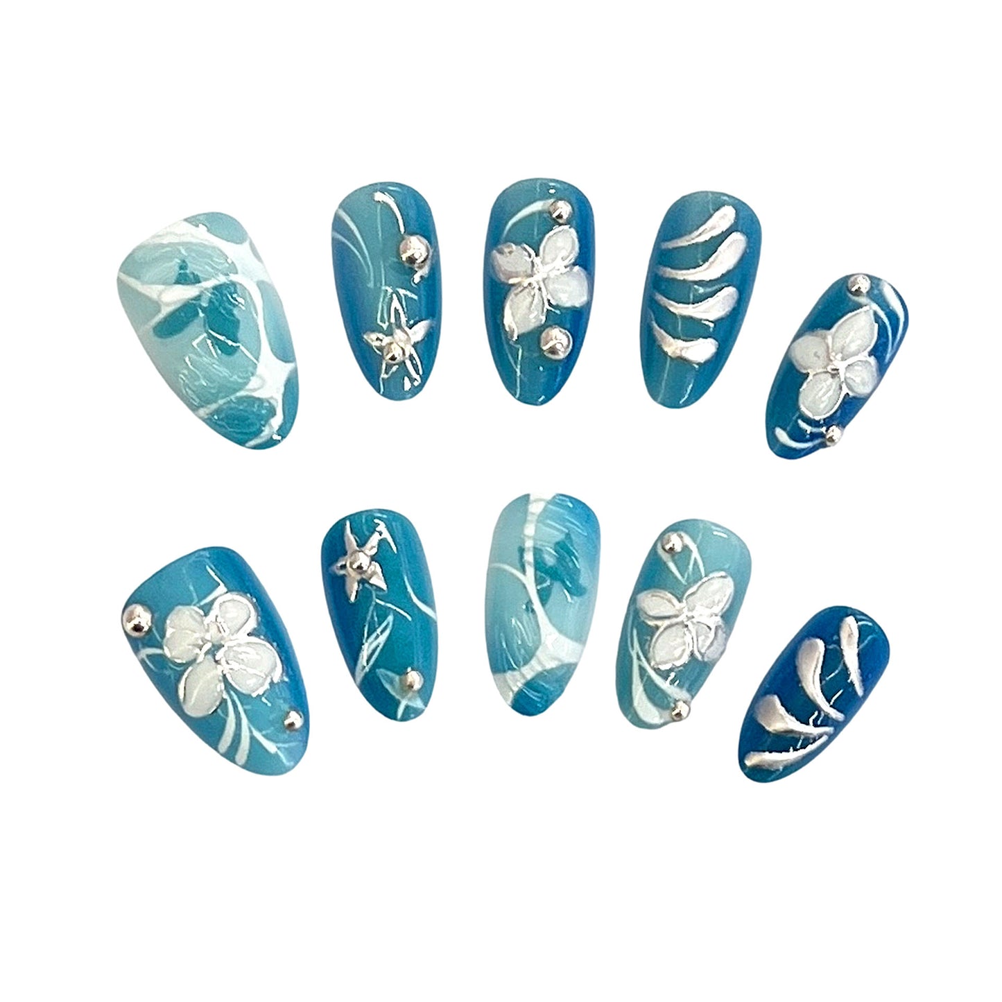 Künstlerisches floral gemustertes Press-On-Nagelset Brehn