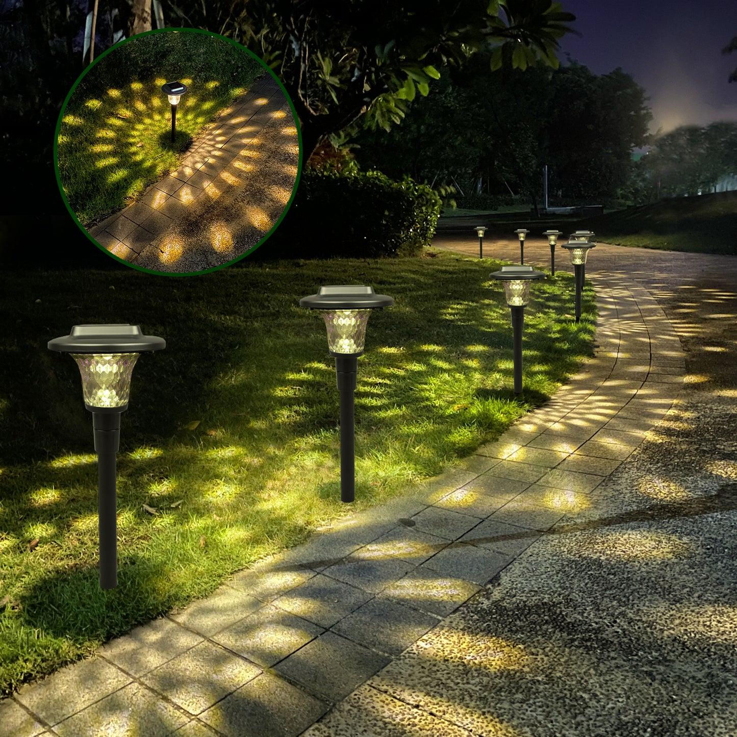 Solar-LED-Projektionsweg Stake Lights mit farbwechselndem Kristallobjektiv und Dämmerungs-zu-Dawn-Sensor Brehn