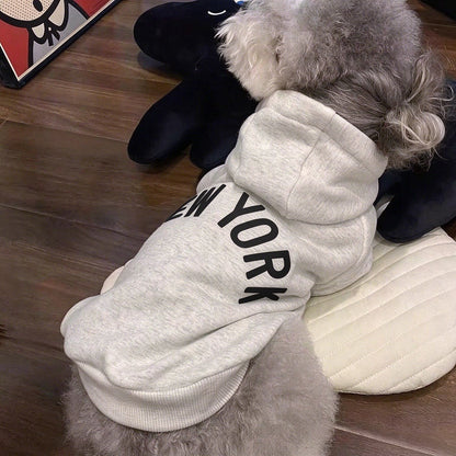 Pullover Fleece-lined Hund Hoodie mit New York Grafik und Rippbund