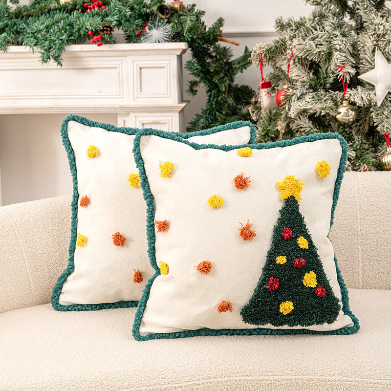 Urlaubs-Tufted-Chenille-Quadrat-Wurfkissen mit erhöhtem Baum-Motiv und verstecktem Reißverschluss