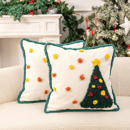 Urlaubs-Tufted-Chenille-Quadrat-Wurfkissen mit erhöhtem Baum-Motiv und verstecktem Reißverschluss