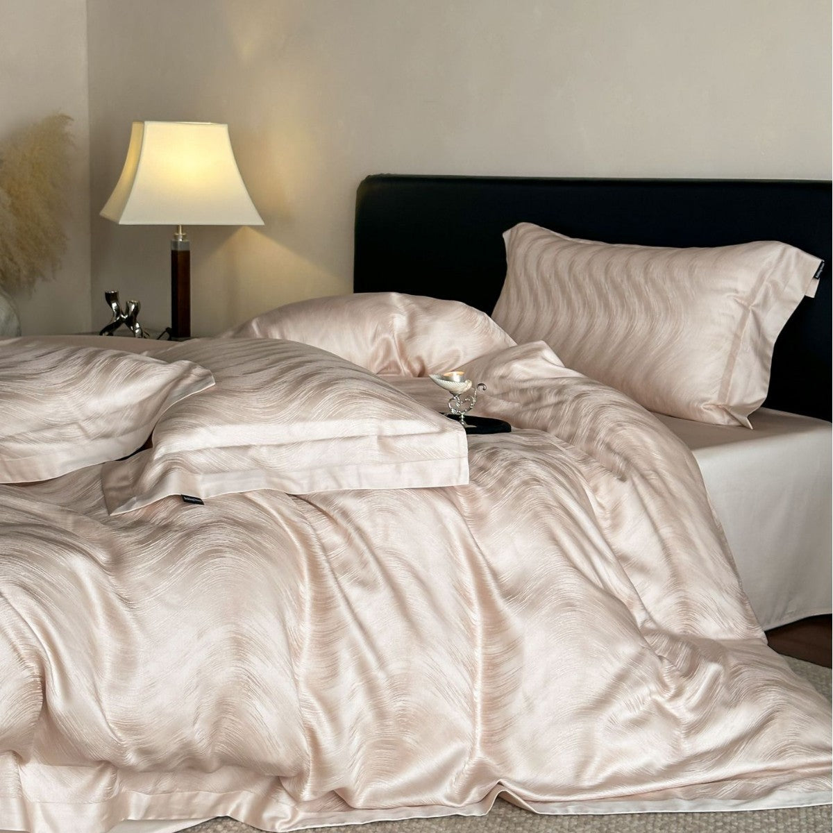 Seidensatin Jacquard Bettbezug Set mit Umschlag Kopfkissenbezügen