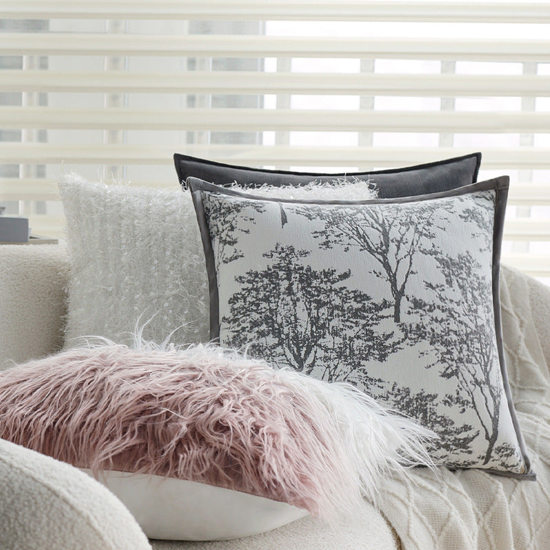 Quadratischer Zierkissenbezug mit fein gewebtem Baum‑Jacquard und samtiger Keder Brehn