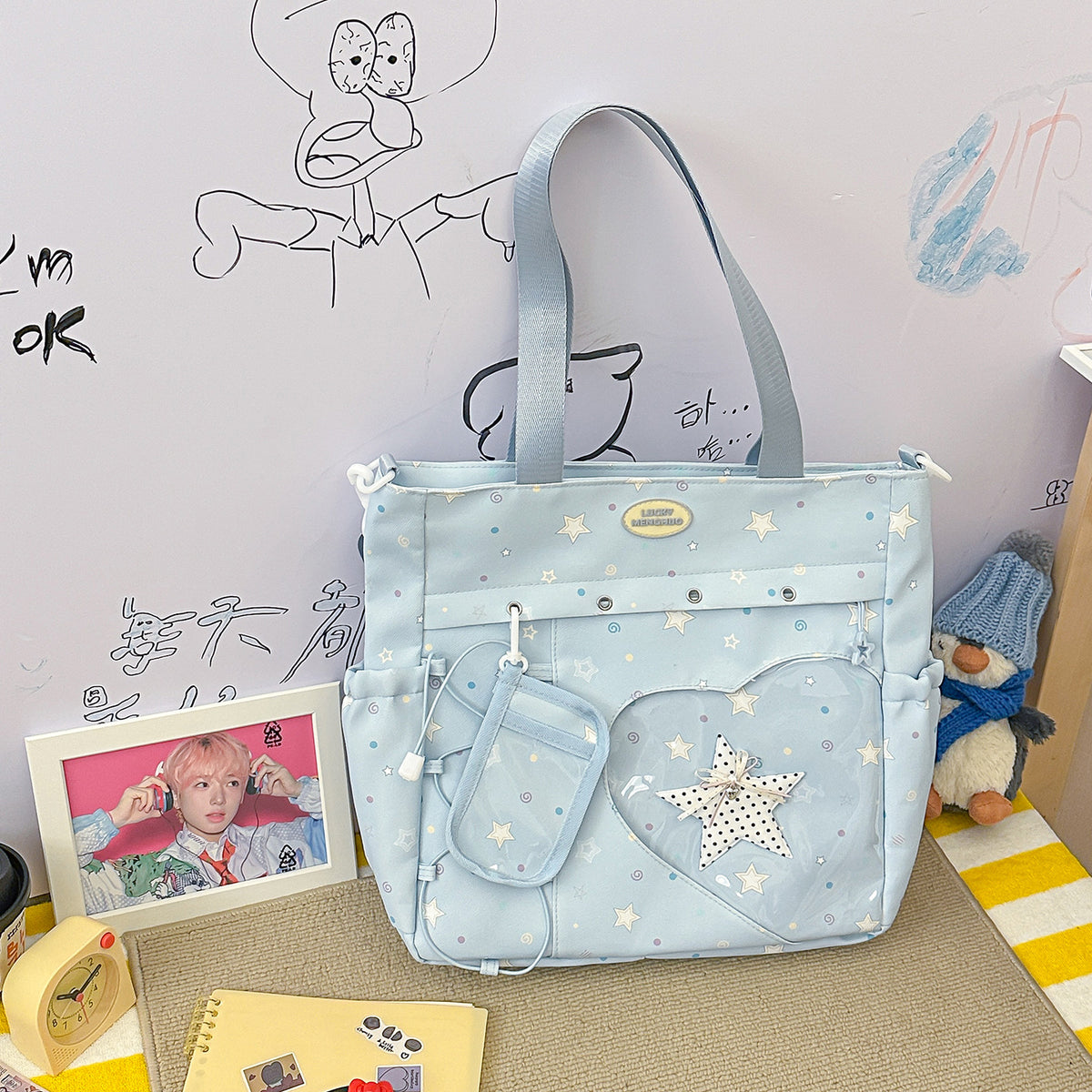 Stylische Multi-Taschen Stern-Applikation Rucksack Brehn