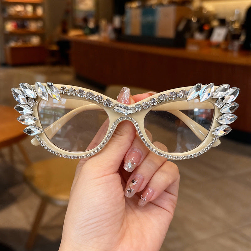 Luxuriöse Katzenaugen-Rhinestone-Sonnenbrille Brehn