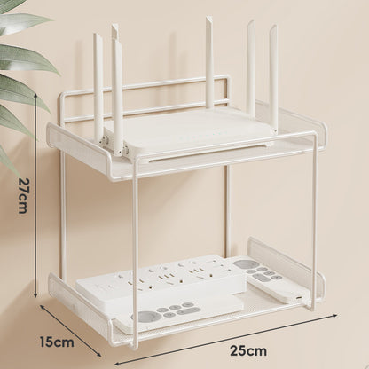 Wandmontierter Zwei-Ebenen Belüfteter Mesh Router und Power Strip Organizer