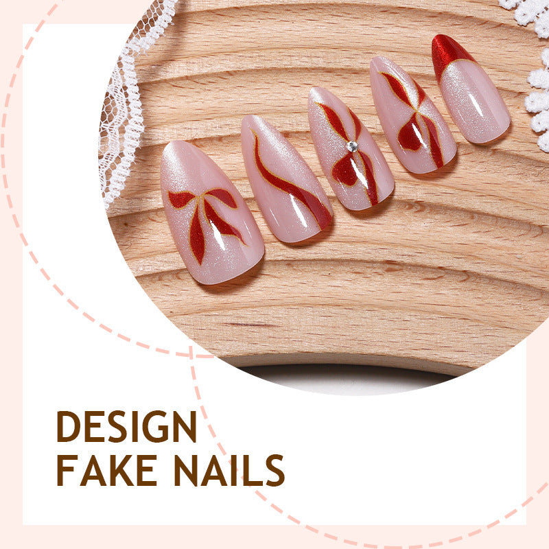 Kunstnagelset mit eleganten Schleifen- und Glitzerakzenten Brehn