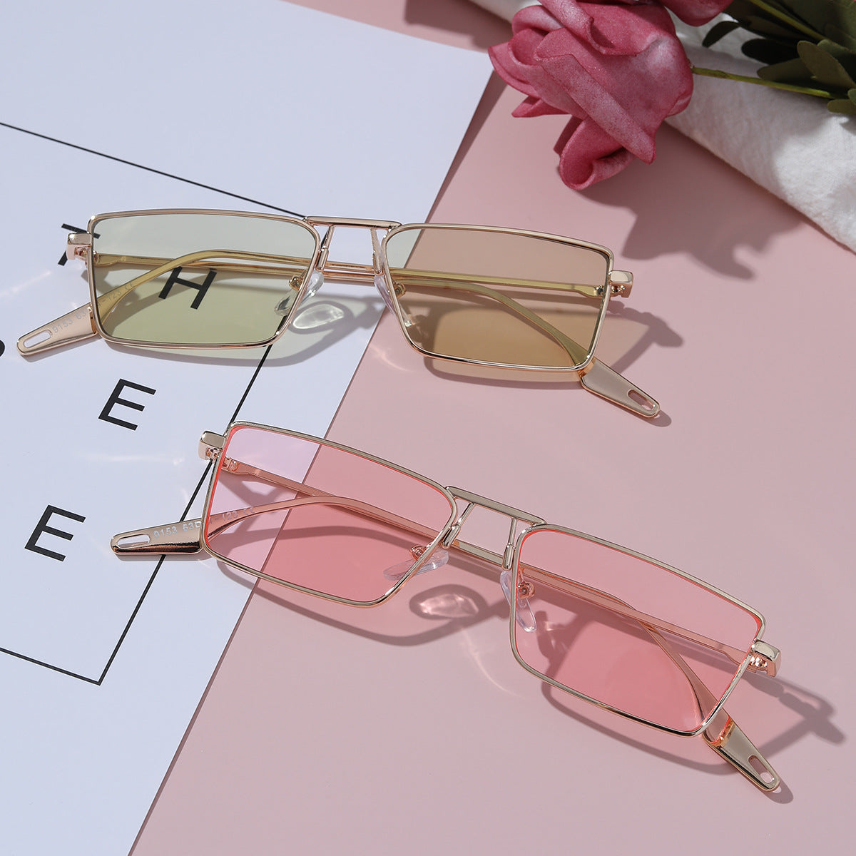 Damen elegante quadratische Sonnenbrille mit schmalem Metallrahmen und UV-Schutz Brehn