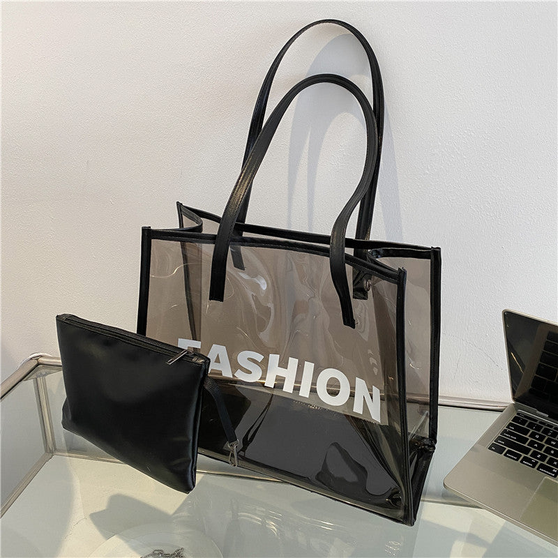 Moderne transparente Tragetasche mit Tasche