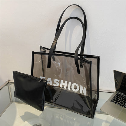 Moderne transparente Tragetasche mit Tasche