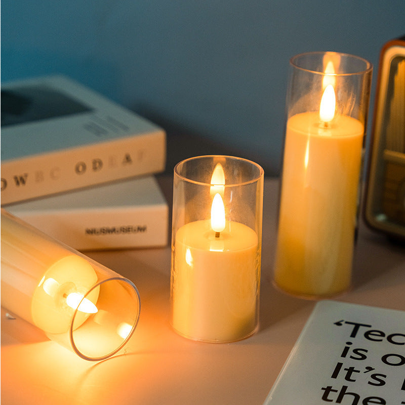 LED flammenlose Säulenkerzen-Set mit klaren Glaszylinder-Votivkerzen Brehn