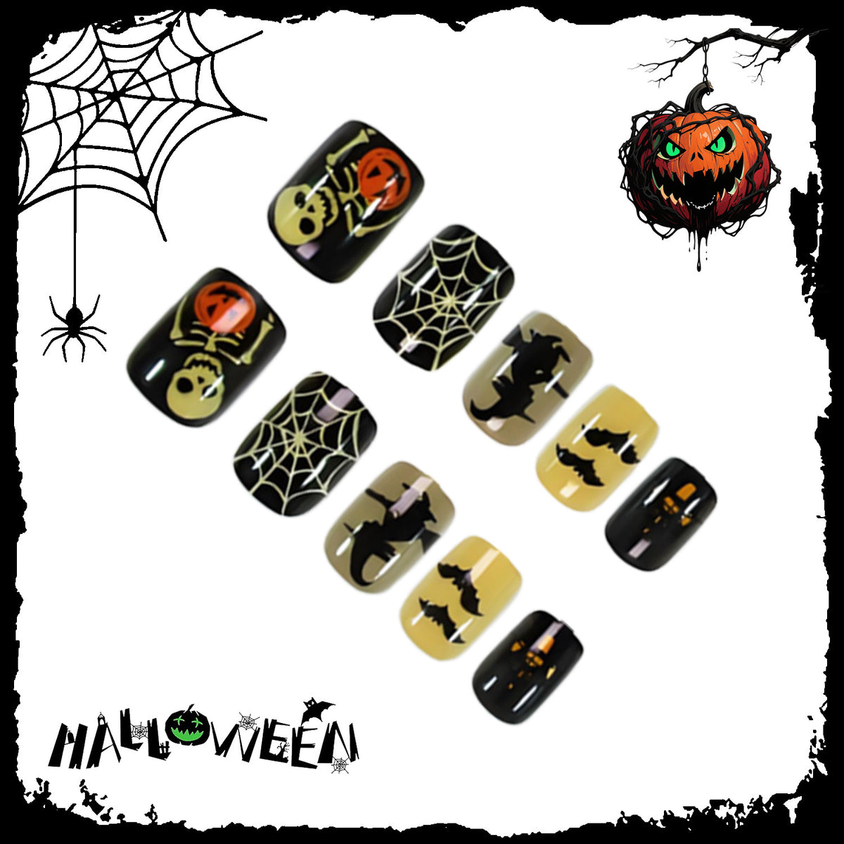Halloween Kunstnagelset mit kreativen Gruselmotiven Brehn