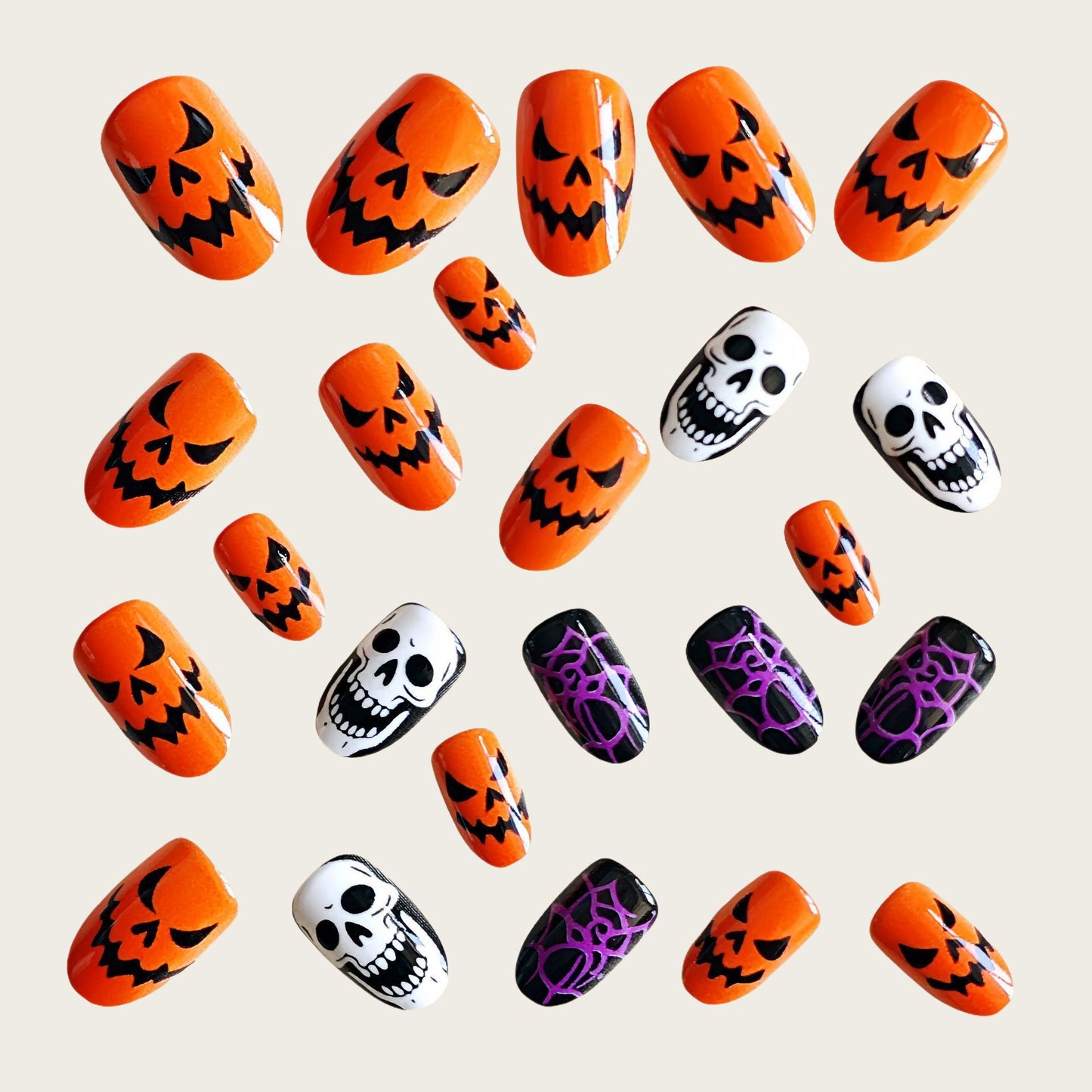 Halloween Kunstnägel Im Kreativen Kürbis- und Schädel-Design Brehn